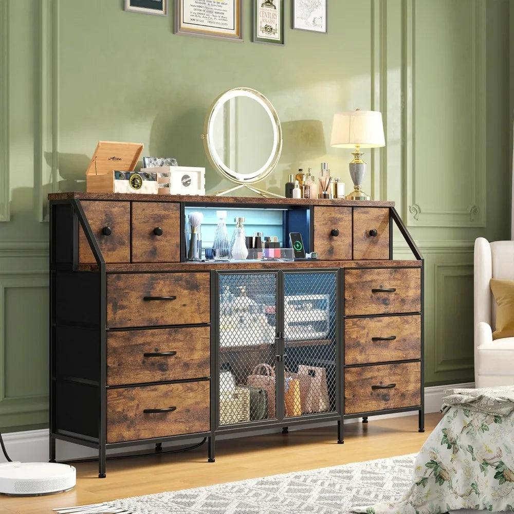 DELANEY Modern Dresser with LED & Power Outlets - Storage Chest for Bedroom & Living Room