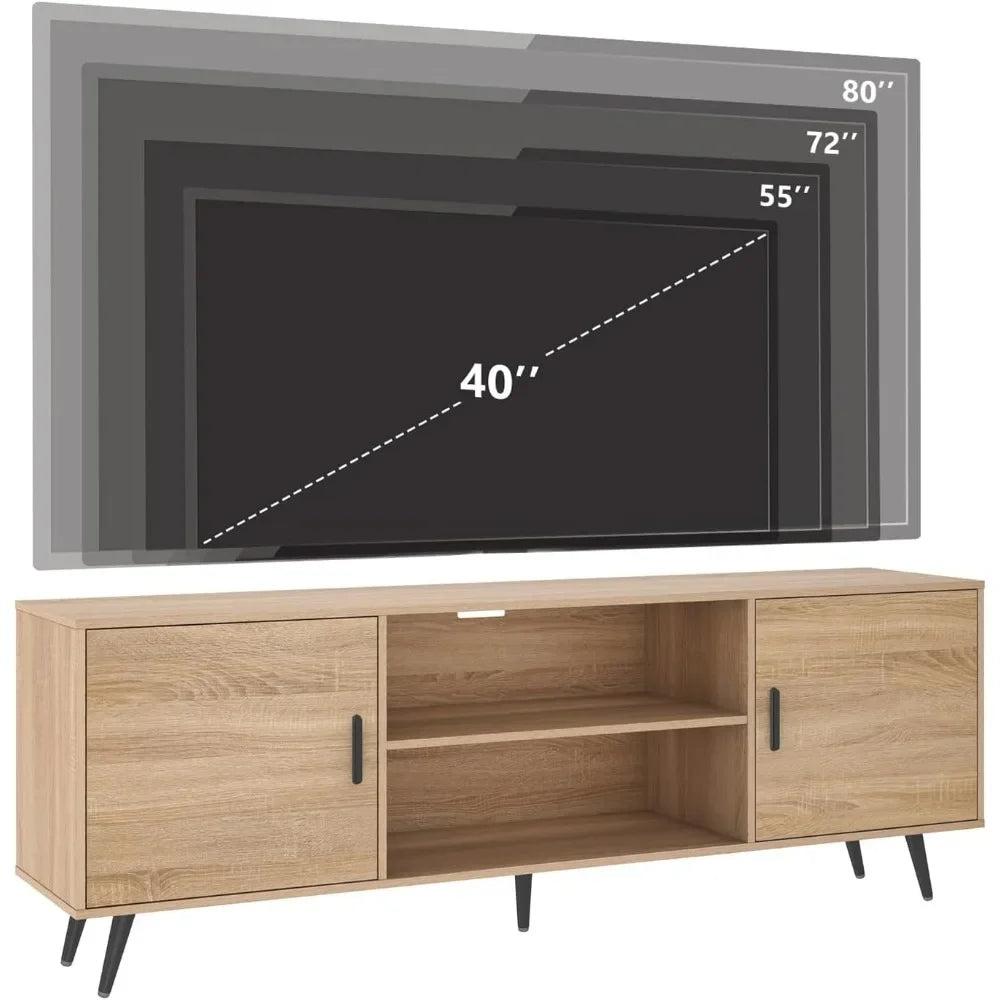 70 Inch Mid Century Modern TV Stand for 75 Inch , Wood with Storage, for Living Room Entertainment Center TV Stands
