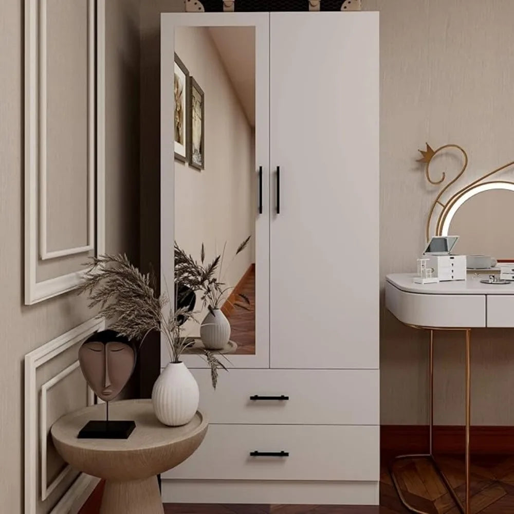MARIAH Armoire Wardrobe Closet – Wooden Wardrobe Cabinet with Mirror | 32"W