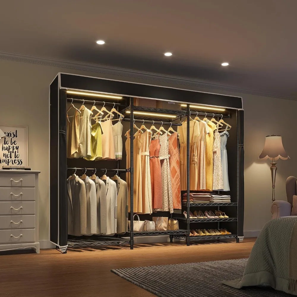 MICHELLE Wardrobe Rack – Metal Portable Closet Organizer with Cover & Adjustable Shelves