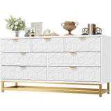 EVANGELINE Modern Geometric 7-Drawer Dresser - 53.5" Wide Storage Chest with Gold Metal Legs