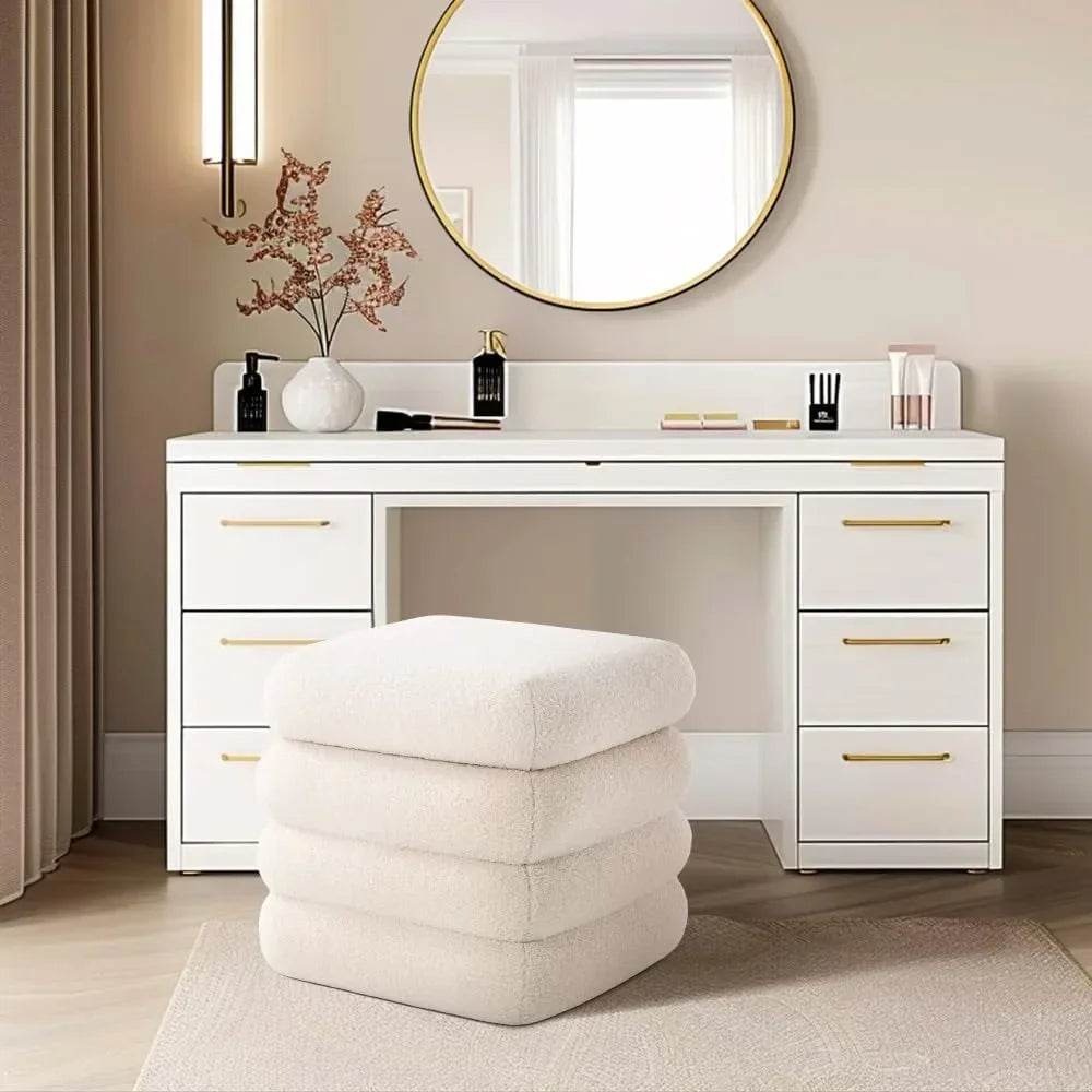 ELLIE Sherpa Upholstered Footstool with Storage - 18.9" W