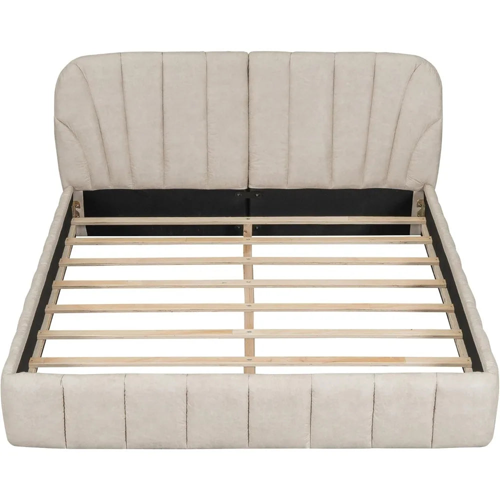 OLIVIA Elegant Modern Upholstered Platform Bed Frame | Queen Size 64.4" Wide Fabric Bed