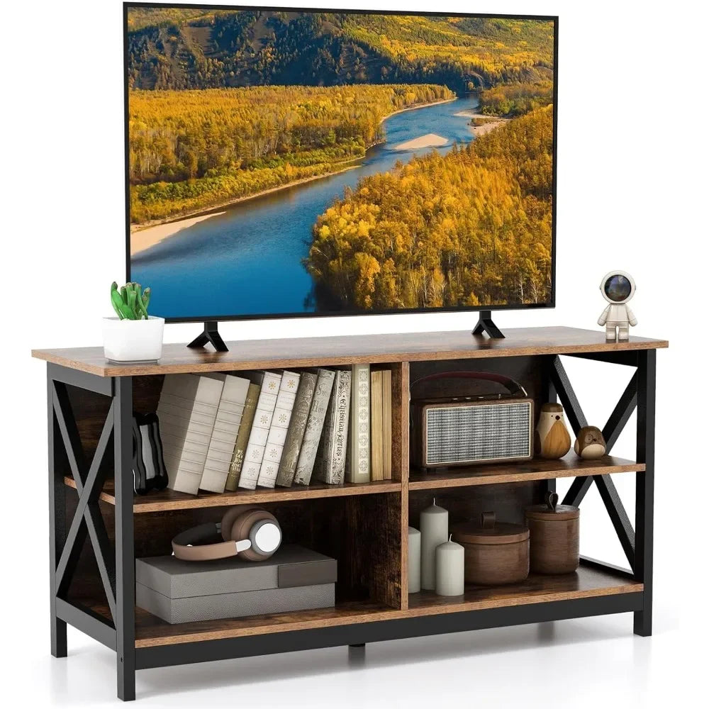 TV Stand for TVs up to 55 Inches, 47" Farmhouse Entertainment Center with 4 Open Shelves & Built-in Cable Holes