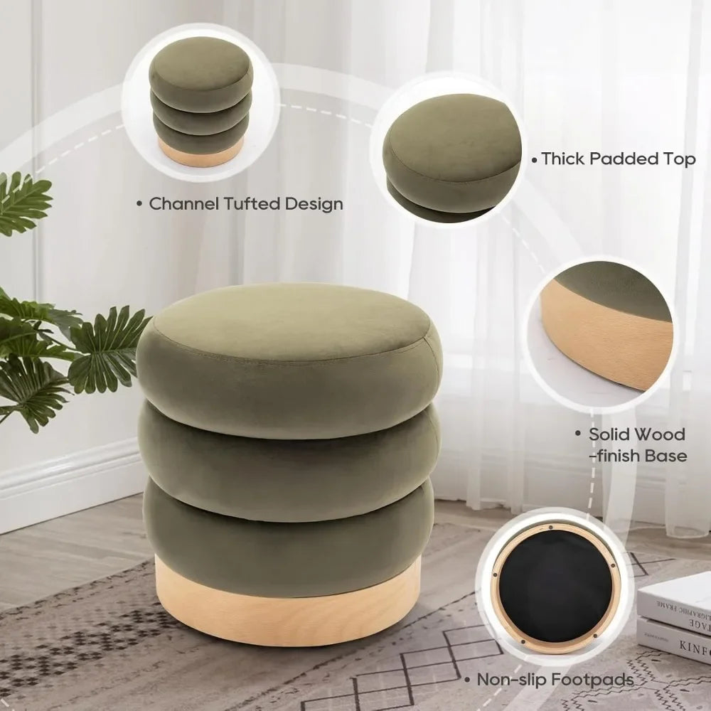 COLTON Velvet Tufted Ottoman - Round Multifunctional Side Table - 18.11" W