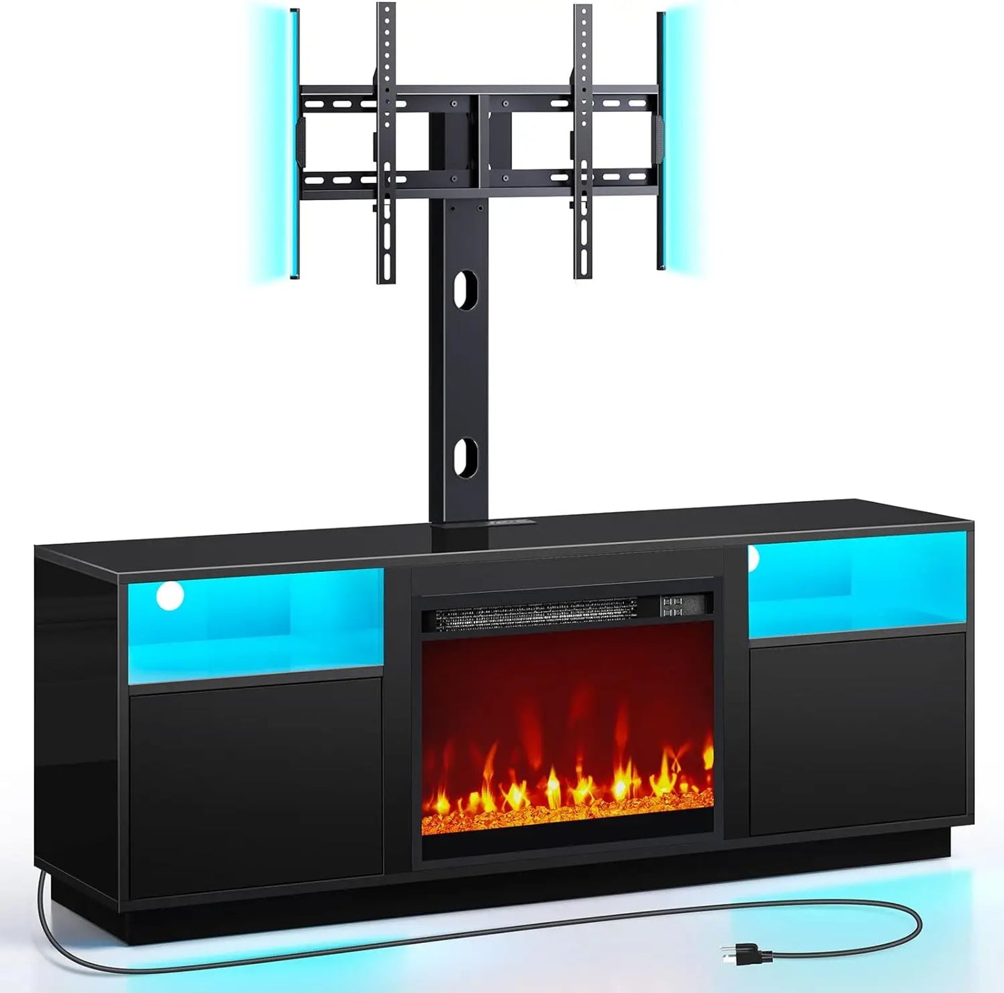 Fireplace TV Stand with Led Lights and Power Outlets Swivel TV Stand Mount for 45/55/60/65 inch TVs Height Adjustable TV Console