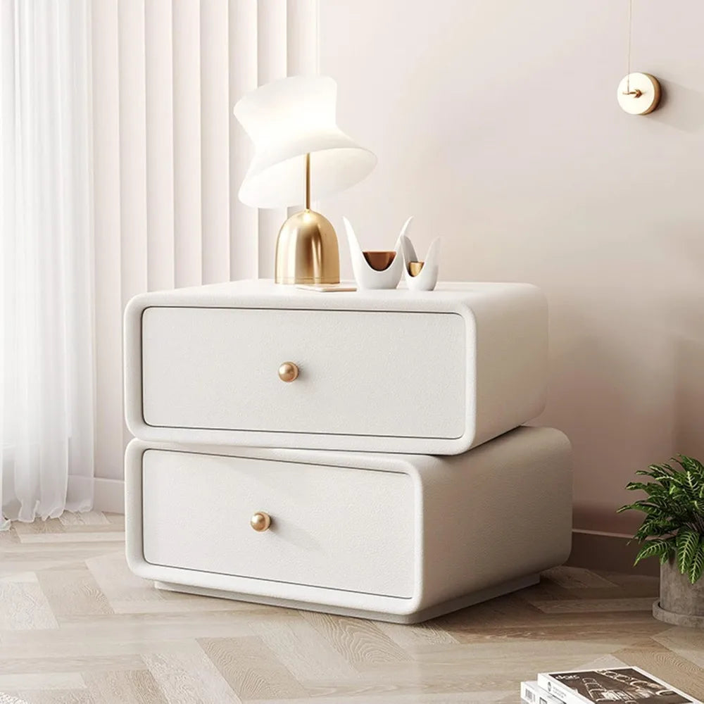 LOGAN Modern Cream Rotatable Wooden Nightstand - 19.69''
