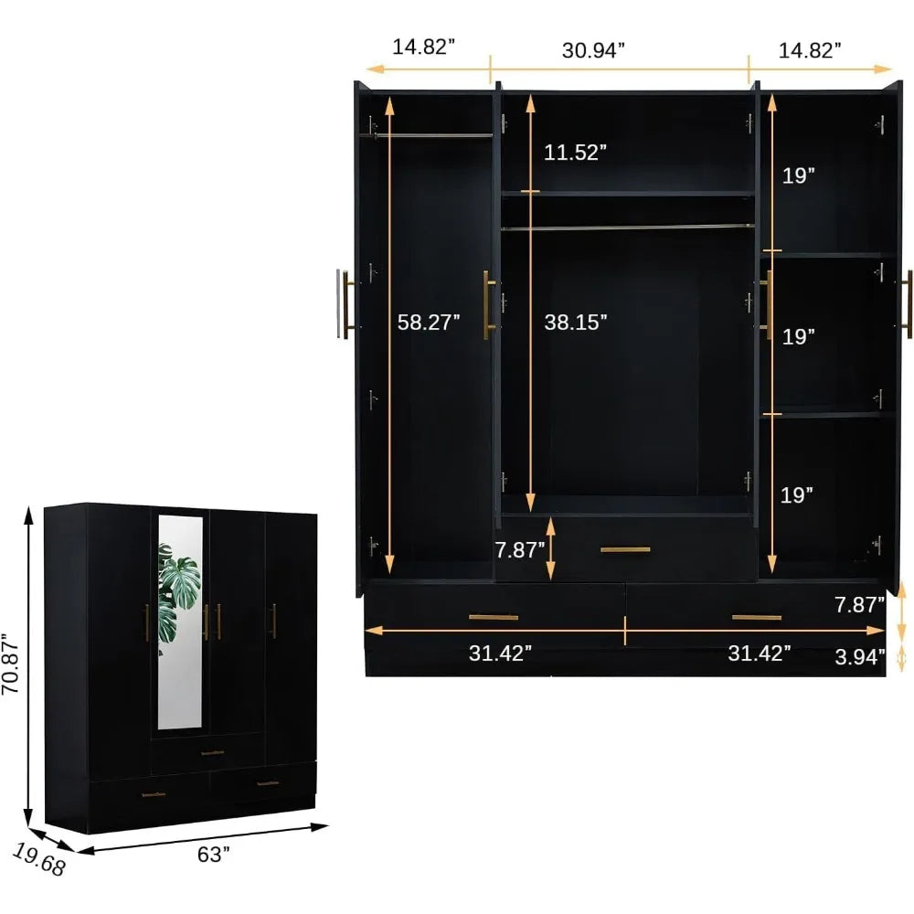 JULIETA Moderno Luxe Armoire Wardrobe Closet with Mirror – Storage Cabinet – 63'' Wide
