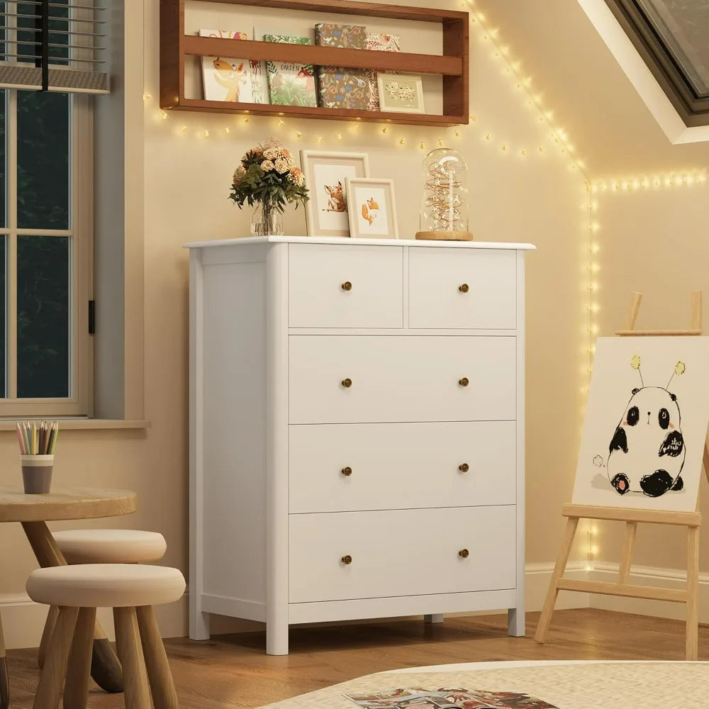 LENNON Classic 5-Drawer Wooden Dresser - Minimalist Tall Storage Chest - 29''