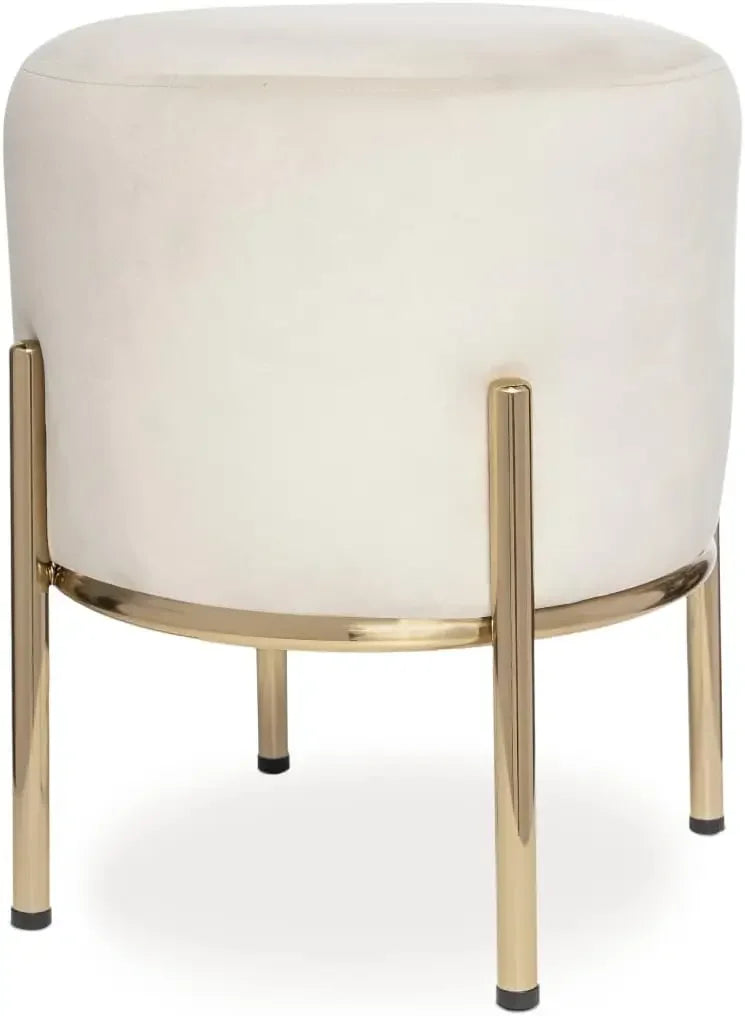 ZACHARY Upholstered Round Ottoman with Gold Metal Legs –14x17 W
