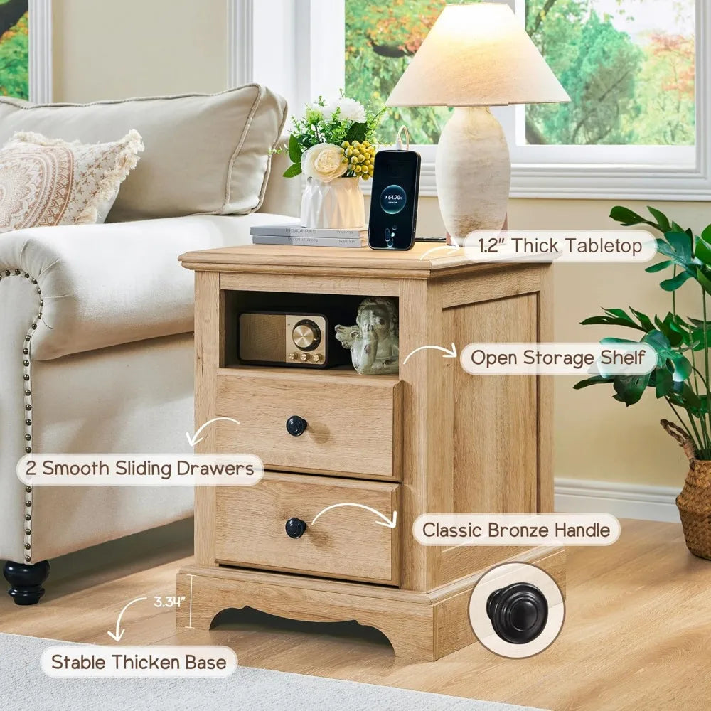 BROOKLYNN Vintage 18'' Nightstand with Charging Station and Storage Drawers