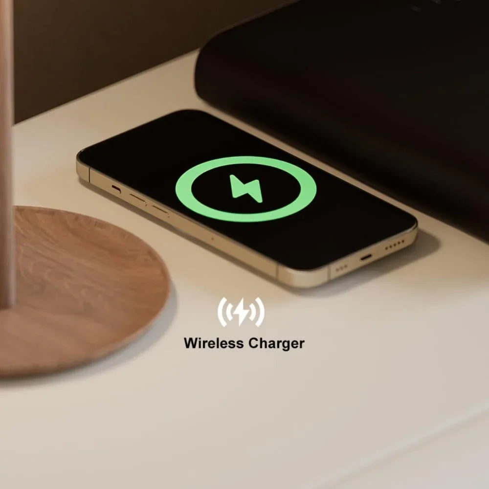 REBECCA Modern White Leather Smart Nightstand - 18'' Bedside Table with Wireless Charging & 2 Drawers