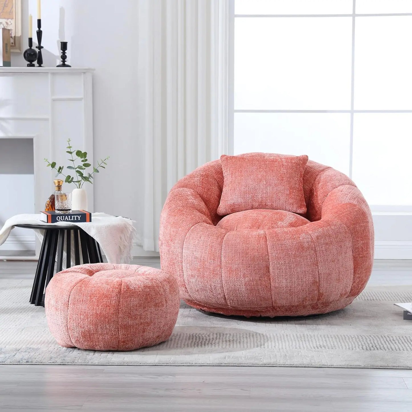 LANA Rolvyn Swivel Chenille Bean Bag Chair with Footrest