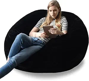 SAIGE LuxeFur 4FT Faux Fur Bean Bag Cover – Plush Lounge Chair Style | 47'' W