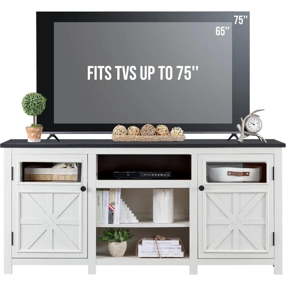 MADELYN Rustic Modern TV Stand with Barn Doors - 66"W