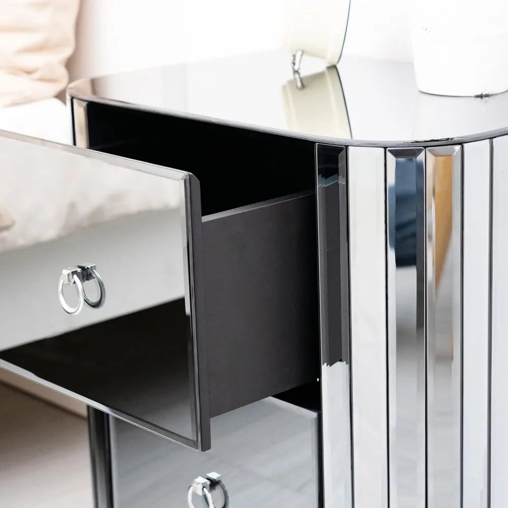 VIVIANA Modern Glass Bedside Table with 2 Drawers and Metal Frame – 19.69"W