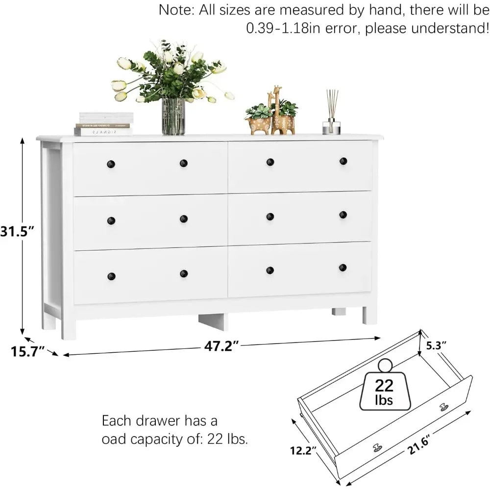 LIA Modern Minimalist 6-Drawer Wooden Dresser for Bedroom - 47.2'' Wide