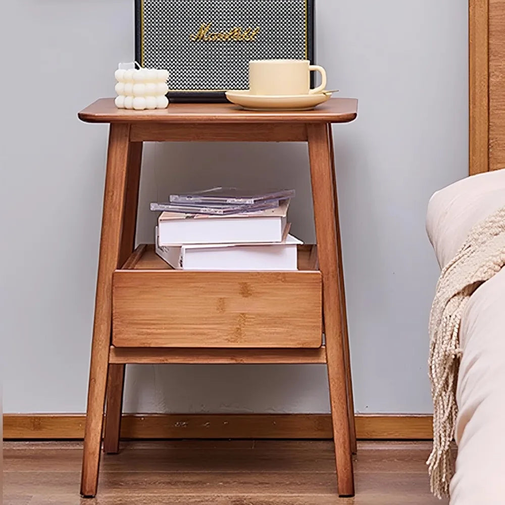HATTIE Minimalist Bamboo Nightstand – Wooden Bedside Table with Drawer – 13.77” Wide