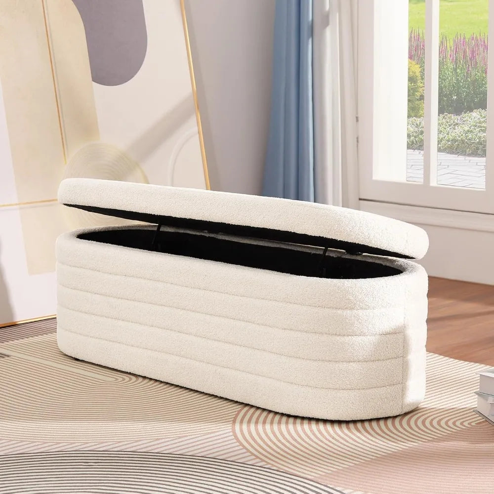 ARIA Modern Sherpa Upholstered Storage Ottoman Bench-45.5"W