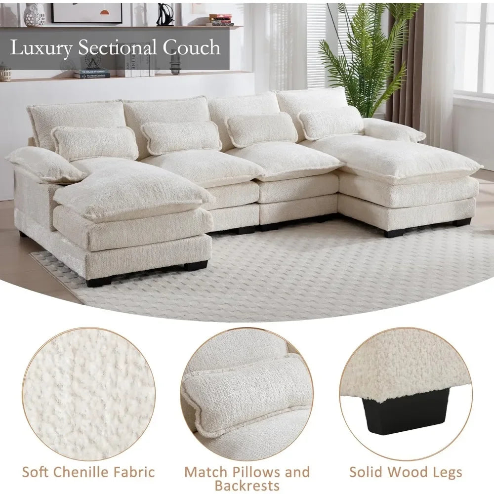 NAOMI Cloud Haven Modern U-Shaped Sectional Sleeper Sofa – Chenille Fabric Couch – 110.63"W