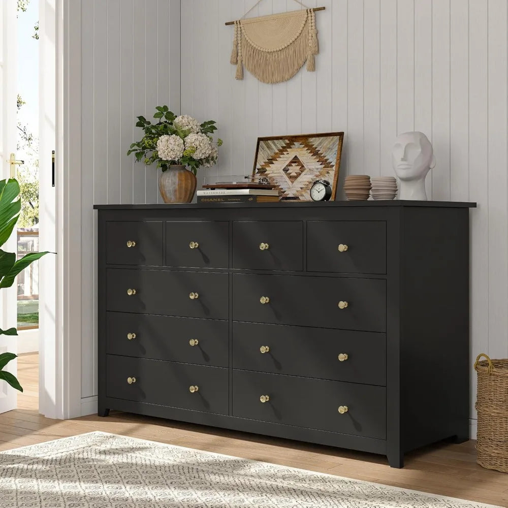 MORGAN Modern Minimalist 10-Drawer Wood Dresser – Large Storage Chest - 52.2'' Wide