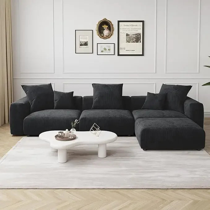 CARLOS Modern Minimalist L-Shaped Sectional Couch – Sofa with Chaise & Ottoman – 141.73"W