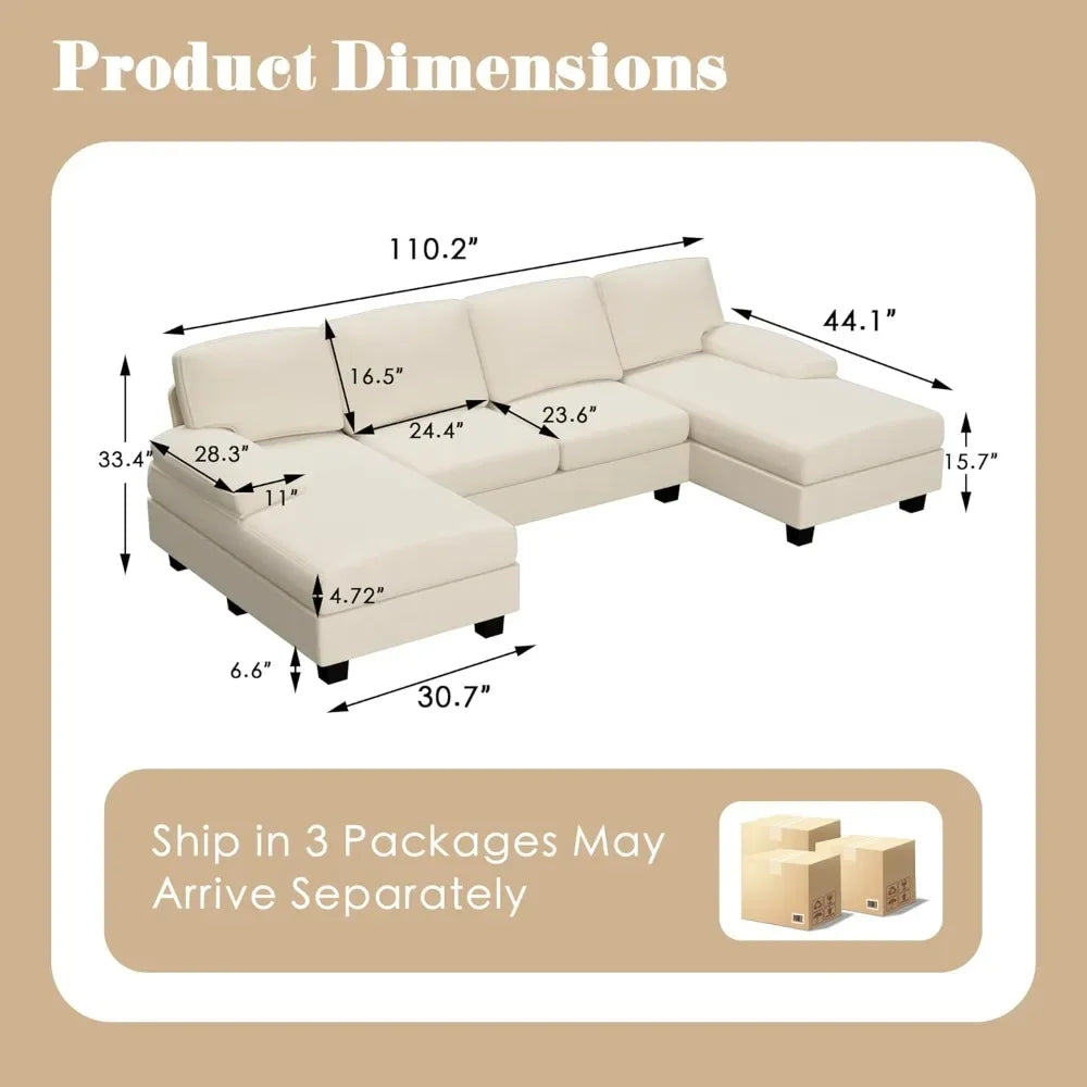 TRISTAN Minimalist Modern U-Shaped Modular Sectional Sofa Sleeper Fabric Couch - 110.2"W