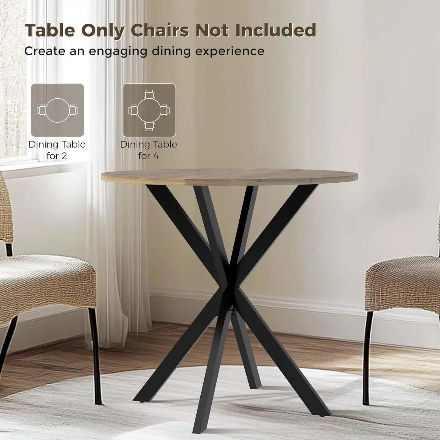 JOANNE Circle Kitchen Table with Metal Pedestal & Wooden Top Round Dining Table – 31.5"W