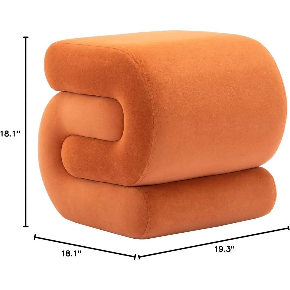 MACKENZIE Modern Velvet Upholstered Ottoman – S-Shape Foot Stool – 18.1" W