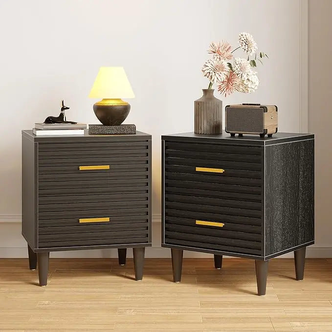 RORY Modern Wooden Bedside Table with 2 Drawers - 19"