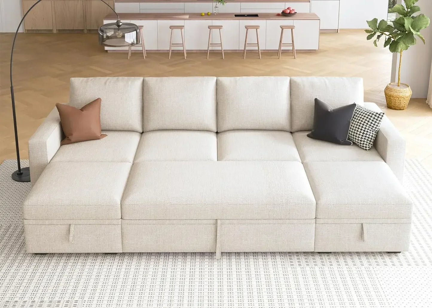 BRODY CloudNest Minimalist Modular Sleeper Sofa Bed – U-Shaped Sectional Couch – 83.4"W