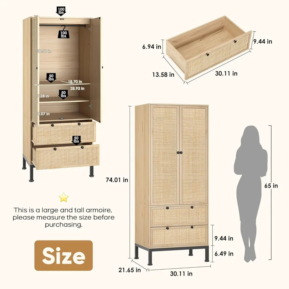 DEMI Freestanding Wooden Storage Cabinet with Hanging Rod | 30.1"W
