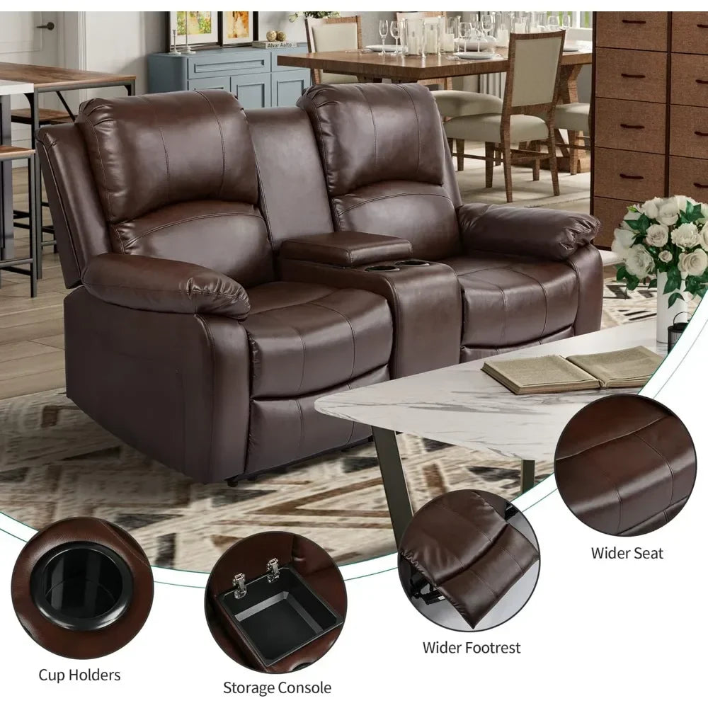 JASMINE Minimalist Modern Reclining Sofa with Storage Console, Double Recliner - 36" W
