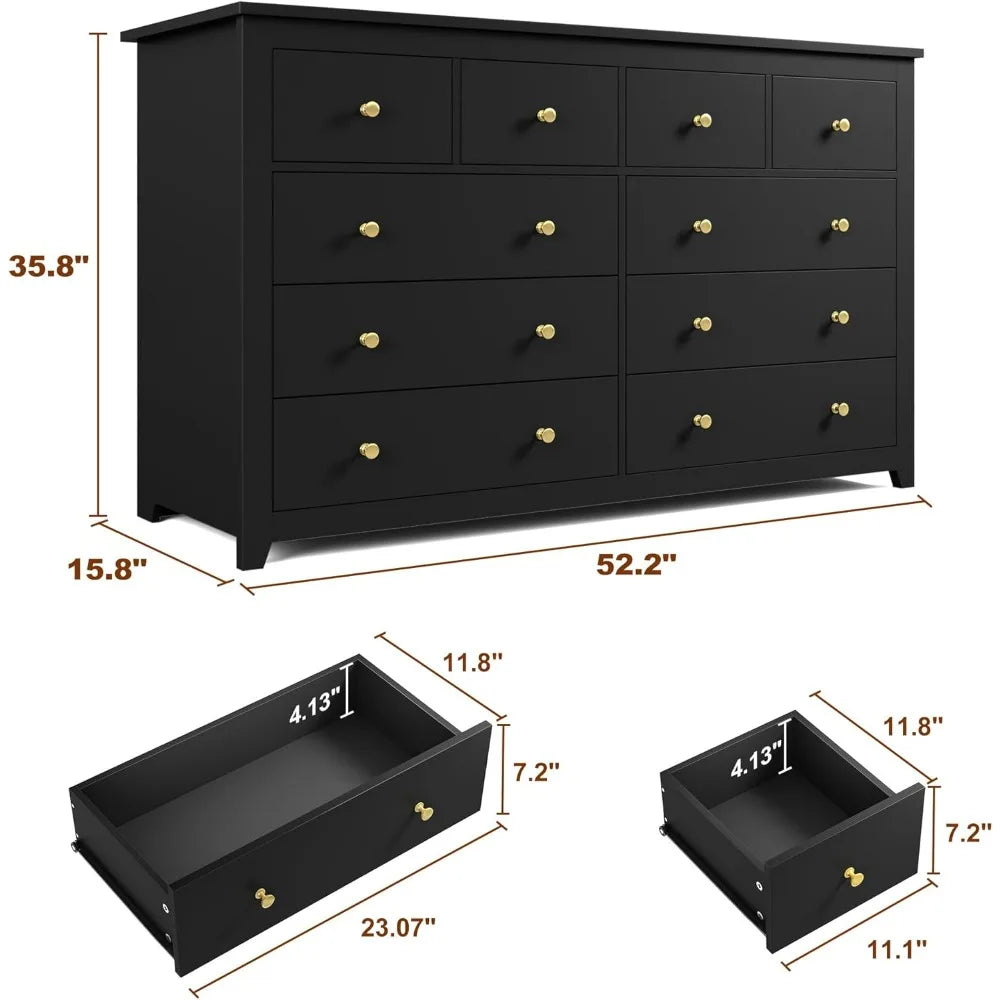 MORGAN Modern Minimalist 10-Drawer Wood Dresser – Large Storage Chest - 52.2'' Wide
