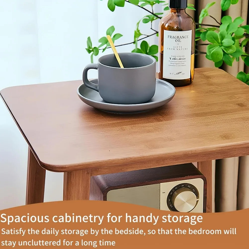 HATTIE Minimalist Bamboo Nightstand – Wooden Bedside Table with Drawer – 13.77” Wide
