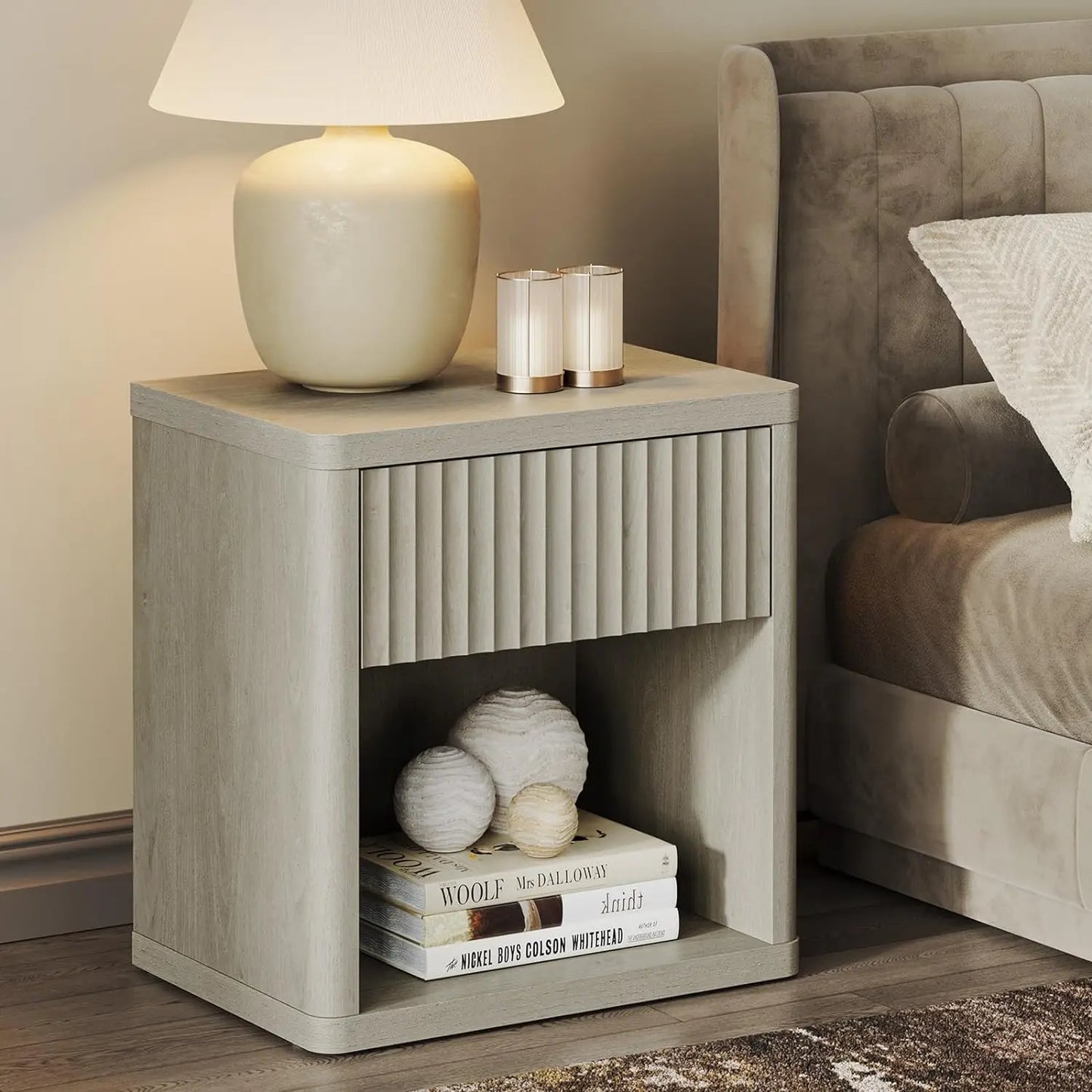 JOURNEY Modern Wood Nightstand with Drawer Storage - 22.7" Wide