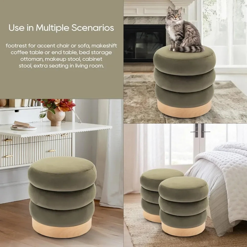 COLTON Velvet Tufted Ottoman - Round Multifunctional Side Table - 18.11" W