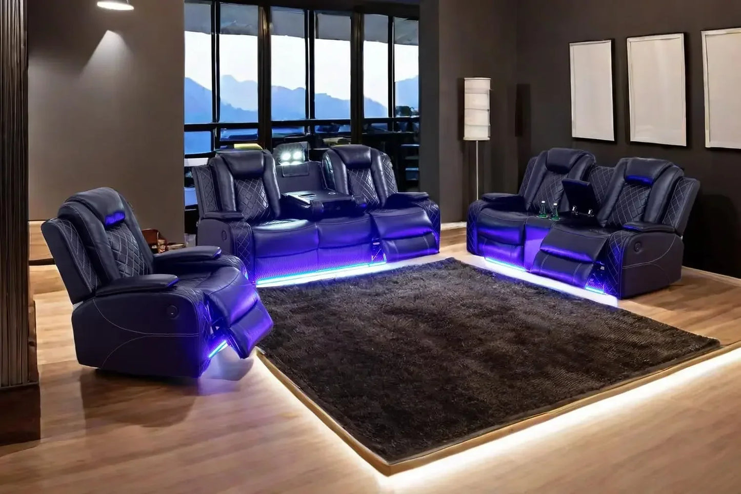 GIANNA Power Recliner Sectional Sofa Set with LED Lights & Storage-37" W