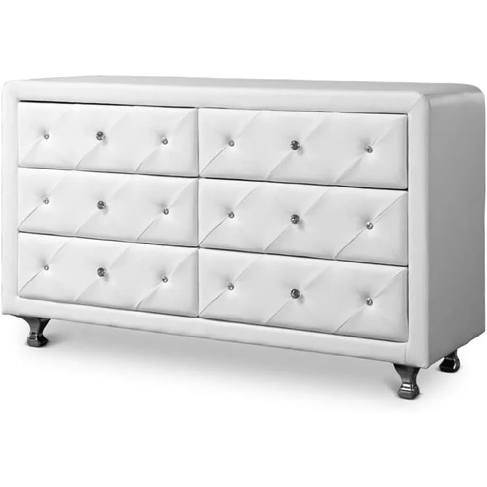 DANIELA Modern White Faux Leather Upholstered 6-Drawer Dresser - 51.75'' Wide