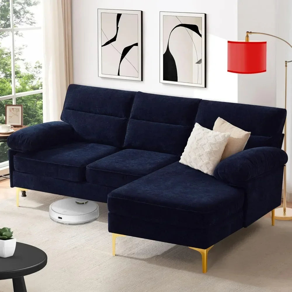 TUCKER Mordella Modern Chenille Fabric L-Shape Convertible Sofa Couch – 85.2"W Sectional
