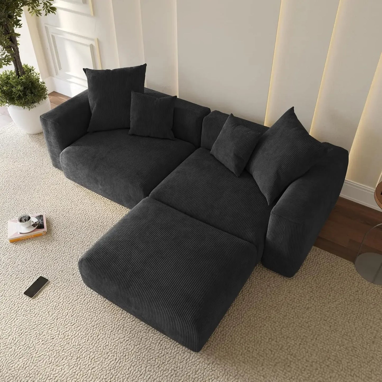 MELISSA CloudLuxe Modern Oversized Modular Sectional Sofa | L-Shaped 118.1″ W Couch with 4 Pillows