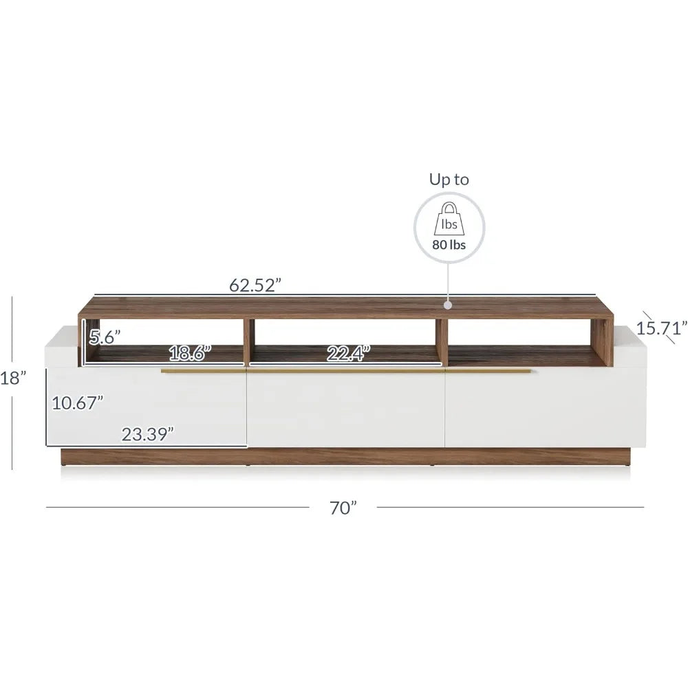 JORDAN Modern Home Entertainment Center, Media Console Table - 70" W