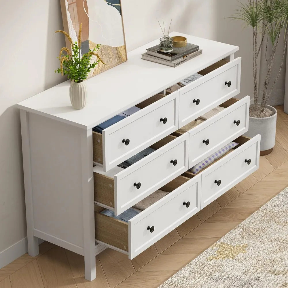 DAPHNE Modern 6 Drawer Dresser – Wide Chest of Drawers with Metal Knob Handles