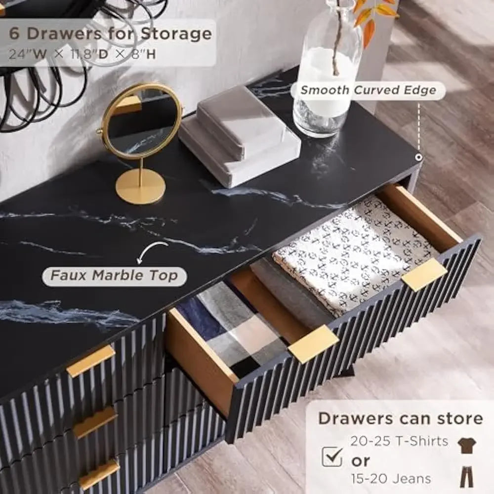 MALIA Modern Fluted Chest of Drawers – Wood Storage Dresser with Gold Handles