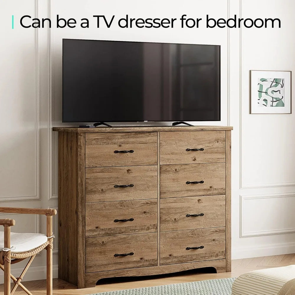 BLAKE Rustic Farmhouse 8-Drawer Dresser - Wooden Bedroom Storage Chest - 40'' Wide