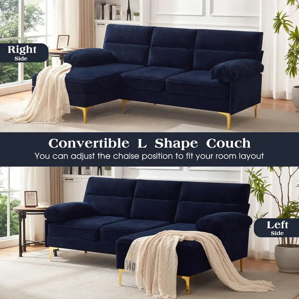 TUCKER Mordella Modern Chenille Fabric L-Shape Convertible Sofa Couch – 85.2"W Sectional