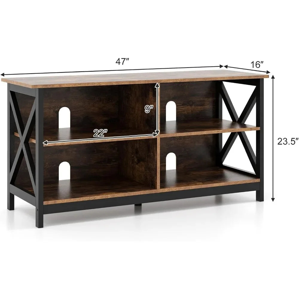 TV Stand for TVs up to 55 Inches, 47" Farmhouse Entertainment Center with 4 Open Shelves & Built-in Cable Holes