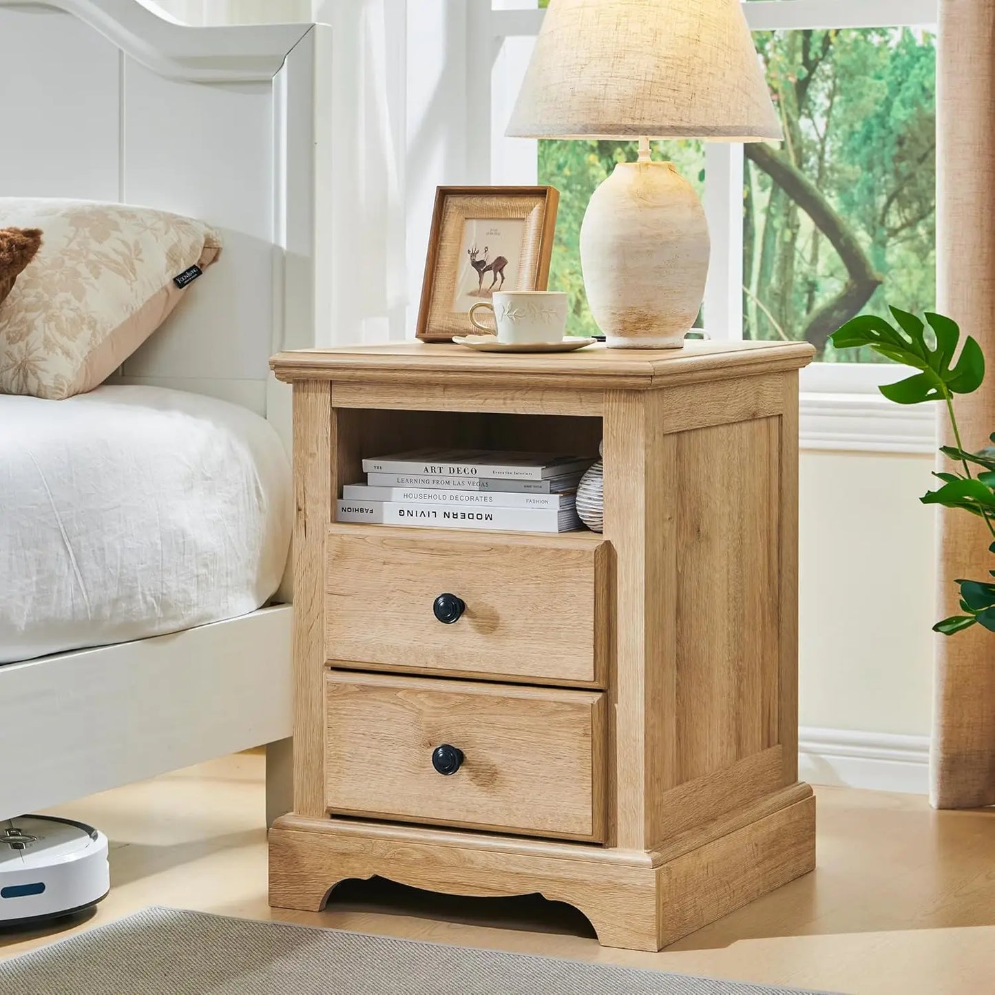 BROOKLYNN Vintage 18'' Nightstand with Charging Station and Storage Drawers