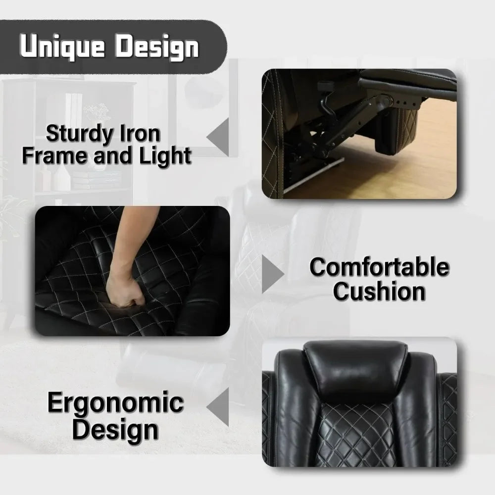 JUAN Leather Power Recliner Sofa Set with LED, USB Port & Cup Holder 83" W