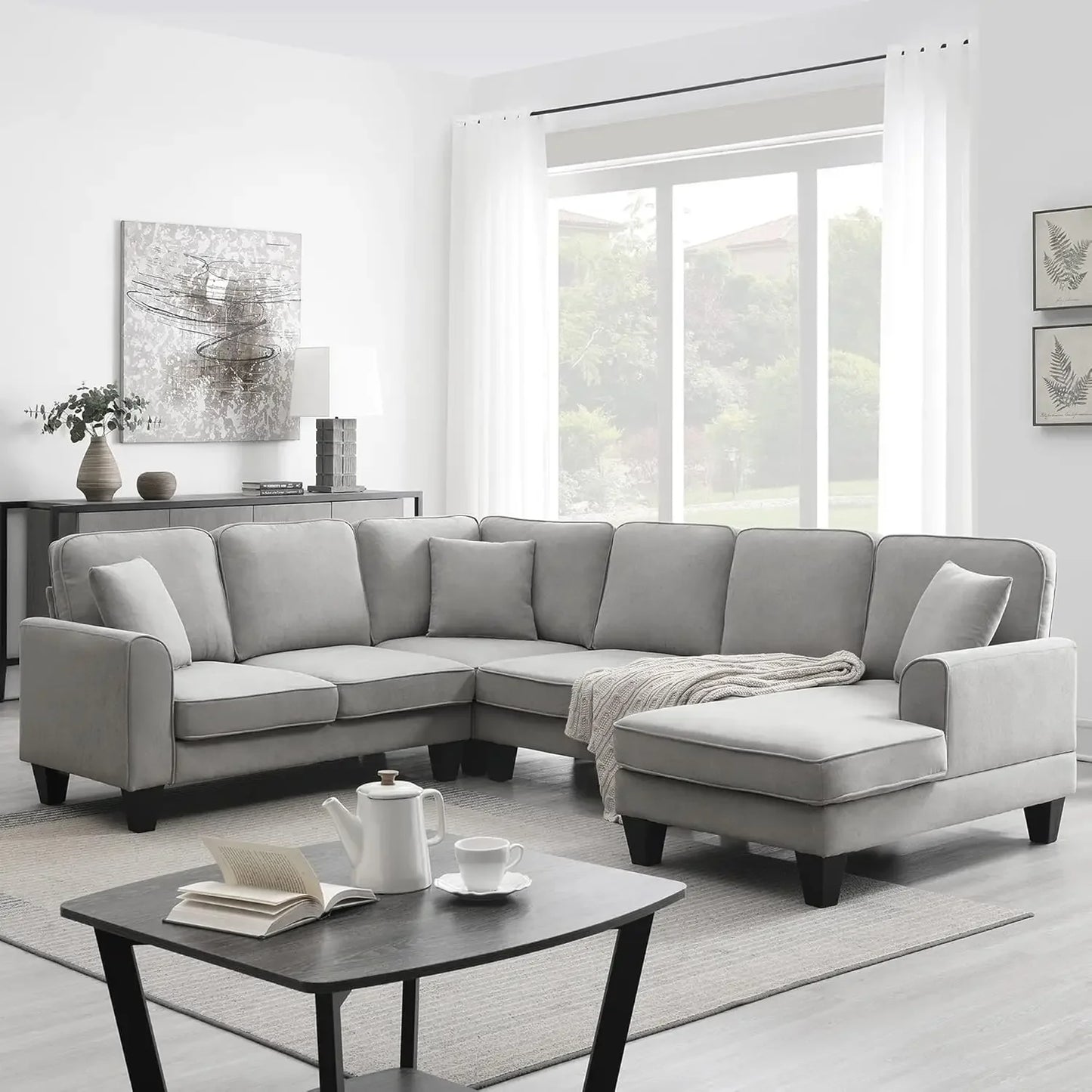 BAILEY Modern Minimalist U-Shaped Fabric Sectional Sofa – Living Room Couch, 112"W
